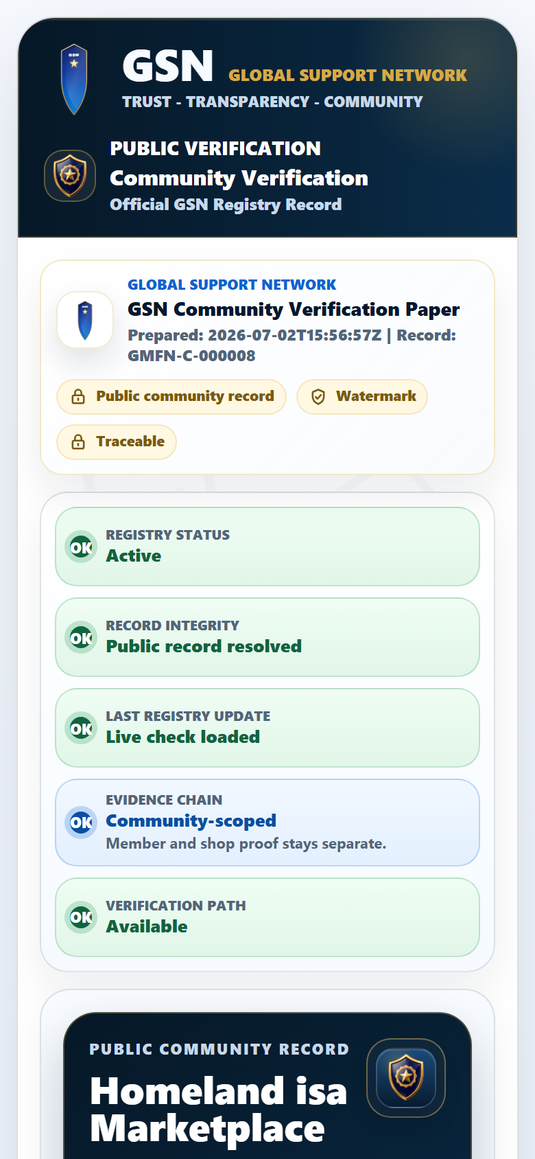 GSN community verification and witnessing screen