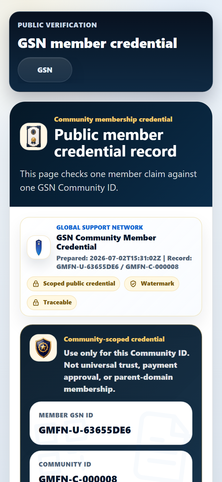 GSN instant identity and member credential screen